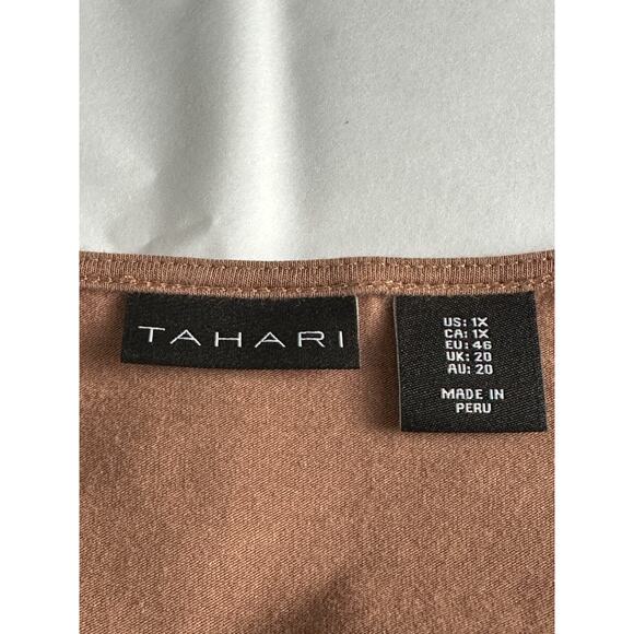 Tahari Top 1X Brown Pima Cotton Scoop Neck Minimalist Stretch Tunic Quiet Luxury - Picture 5 of 10